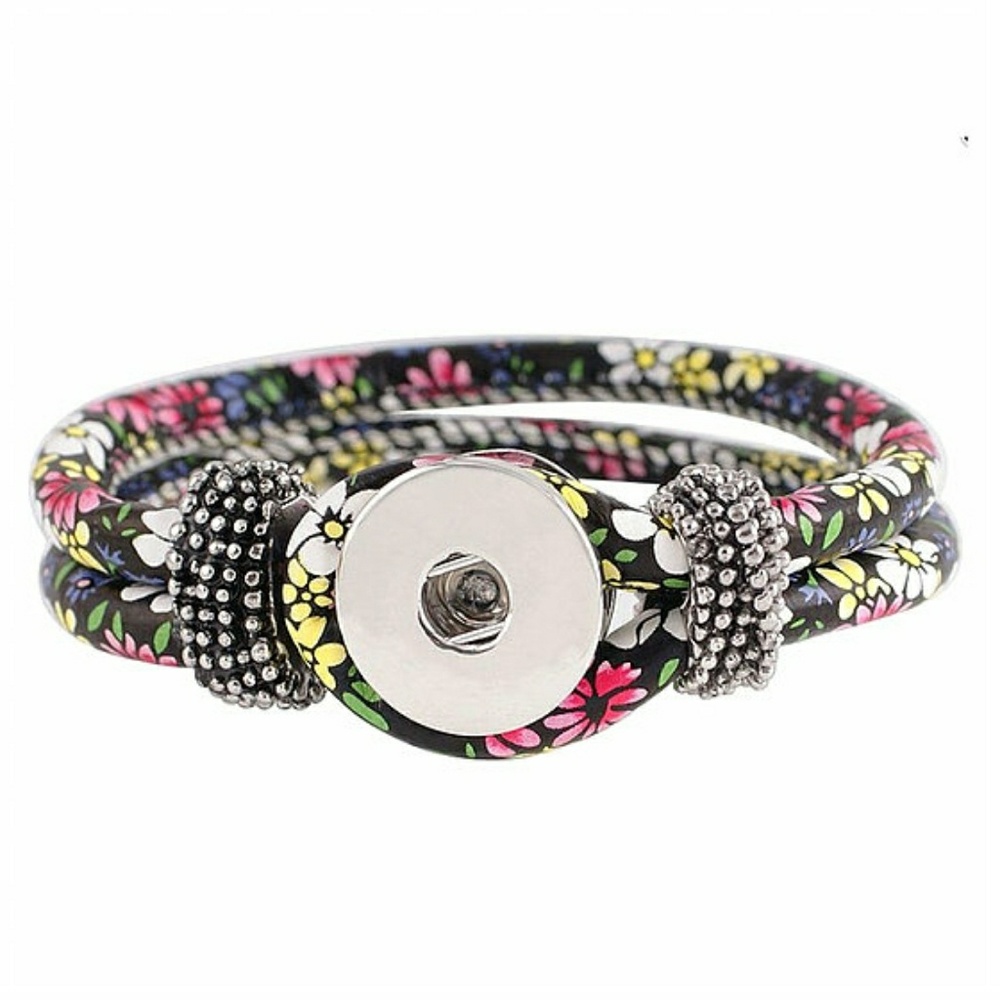 Snap Button Jewelry Floral Leather Bracelet